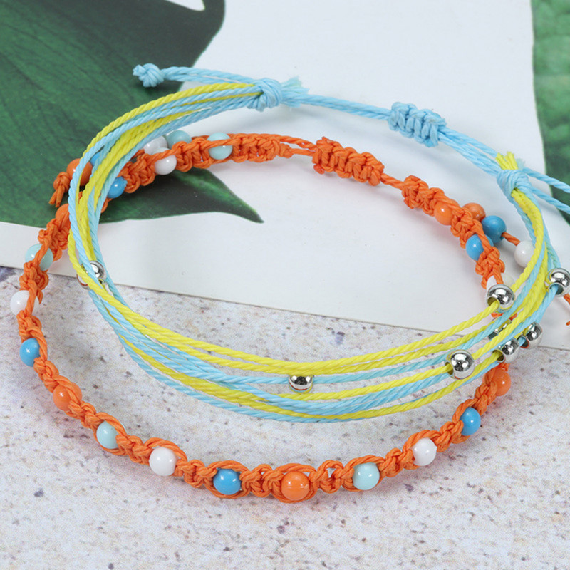 4 bucăți/set, lucrat manual, rezistent la apă, gleznă țesătă, gleznă din oțel inoxidabil, farmece rotunde, brățară boema pentru femei, bijuterii de plajă