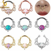 Kristály opál kő orrgyűrűk Titán septum Clicker Valódi hamis Septum Piercing fül Helix lebeny fülbevaló Daith Hoop testékszerek
