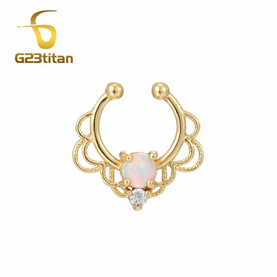 Kristály opál kő orrgyűrűk Titán septum Clicker Valódi hamis Septum Piercing fül Helix lebeny fülbevaló Daith Hoop testékszerek