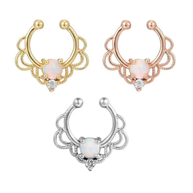 Kristály opál kő orrgyűrűk Titán septum Clicker Valódi hamis Septum Piercing fül Helix lebeny fülbevaló Daith Hoop testékszerek