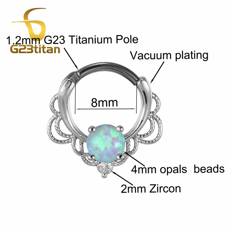 Kristály opál kő orrgyűrűk Titán septum Clicker Valódi hamis Septum Piercing fül Helix lebeny fülbevaló Daith Hoop testékszerek