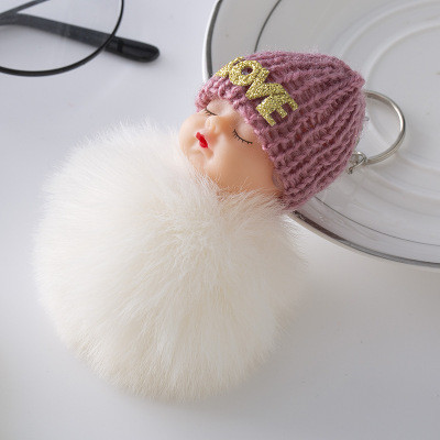 5 τμχ Παιχνίδι Baby Doll Dropship Χαριτωμένα μπρελόκ για κούκλα ύπνου για γυναικεία τσάντα Μπρελόκ παιχνιδιών Fluffy pom pom Faux Fur Λούτρινα μπρελόκ