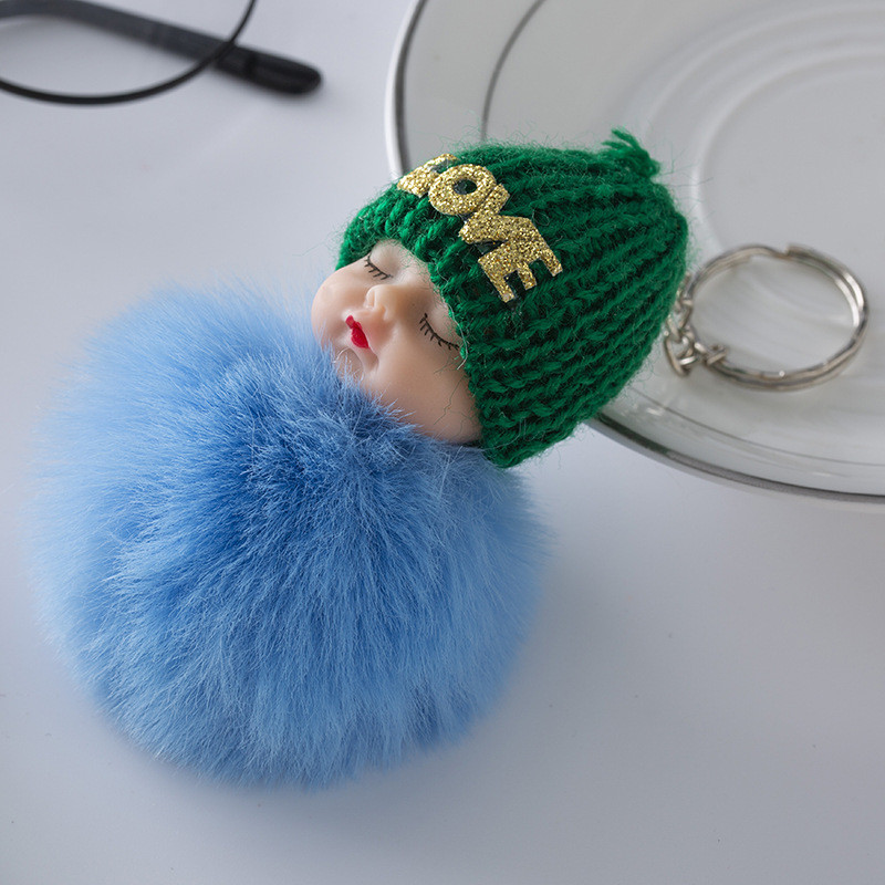 5 τμχ Παιχνίδι Baby Doll Dropship Χαριτωμένα μπρελόκ για κούκλα ύπνου για γυναικεία τσάντα Μπρελόκ παιχνιδιών Fluffy pom pom Faux Fur Λούτρινα μπρελόκ