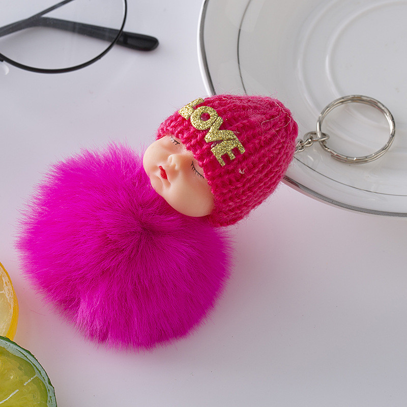 5 τμχ Παιχνίδι Baby Doll Dropship Χαριτωμένα μπρελόκ για κούκλα ύπνου για γυναικεία τσάντα Μπρελόκ παιχνιδιών Fluffy pom pom Faux Fur Λούτρινα μπρελόκ