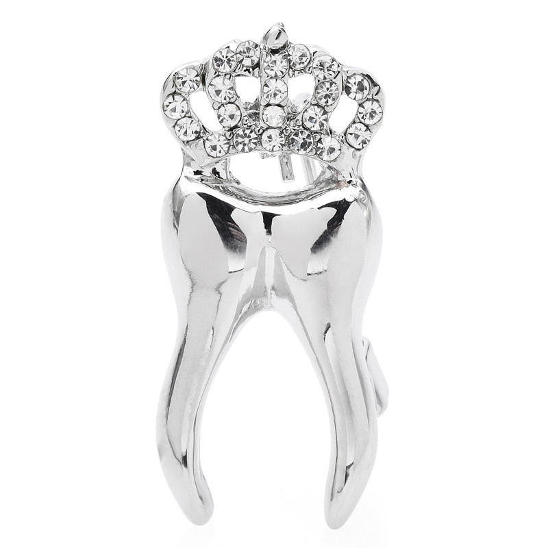 Wuli&baby Broșe cu dinți coroană pentru femei bărbați 2 culori cu stras din aliaj dinți pentru petrecere broșă pentru birou Pin Cadouri