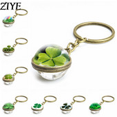 Ristikust võtmehoidja neljaleheline ristikklaasist kristallist kabošoni pall kahepoolselt ripatsiga metallist võtmehoidja Õnnelikud ehted Kingitused naistele Mees