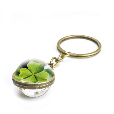 Ristikust võtmehoidja neljaleheline ristikklaasist kristallist kabošoni pall kahepoolselt ripatsiga metallist võtmehoidja Õnnelikud ehted Kingitused naistele Mees