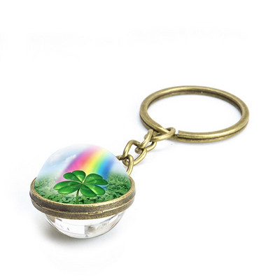 Ristikust võtmehoidja neljaleheline ristikklaasist kristallist kabošoni pall kahepoolselt ripatsiga metallist võtmehoidja Õnnelikud ehted Kingitused naistele Mees