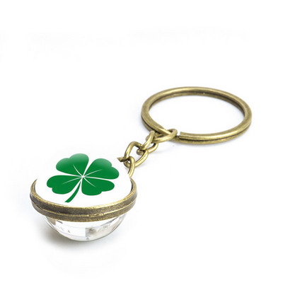 Ristikust võtmehoidja neljaleheline ristikklaasist kristallist kabošoni pall kahepoolselt ripatsiga metallist võtmehoidja Õnnelikud ehted Kingitused naistele Mees