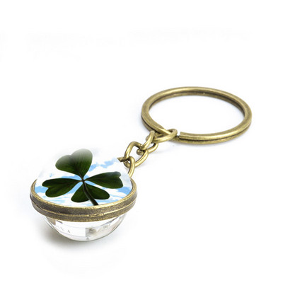 Ristikust võtmehoidja neljaleheline ristikklaasist kristallist kabošoni pall kahepoolselt ripatsiga metallist võtmehoidja Õnnelikud ehted Kingitused naistele Mees