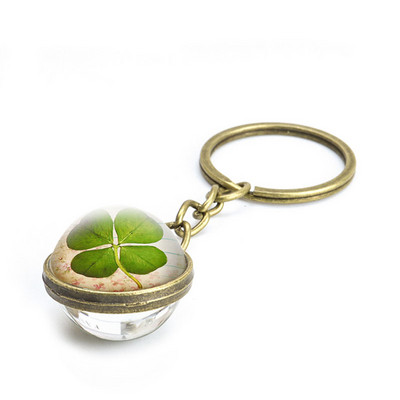 Ristikust võtmehoidja neljaleheline ristikklaasist kristallist kabošoni pall kahepoolselt ripatsiga metallist võtmehoidja Õnnelikud ehted Kingitused naistele Mees