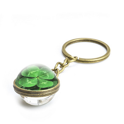 Ristikust võtmehoidja neljaleheline ristikklaasist kristallist kabošoni pall kahepoolselt ripatsiga metallist võtmehoidja Õnnelikud ehted Kingitused naistele Mees