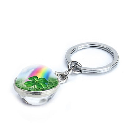 Ristikust võtmehoidja neljaleheline ristikklaasist kristallist kabošoni pall kahepoolselt ripatsiga metallist võtmehoidja Õnnelikud ehted Kingitused naistele Mees