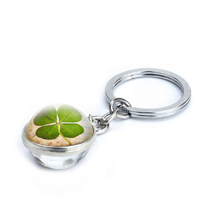 Ristikust võtmehoidja neljaleheline ristikklaasist kristallist kabošoni pall kahepoolselt ripatsiga metallist võtmehoidja Õnnelikud ehted Kingitused naistele Mees