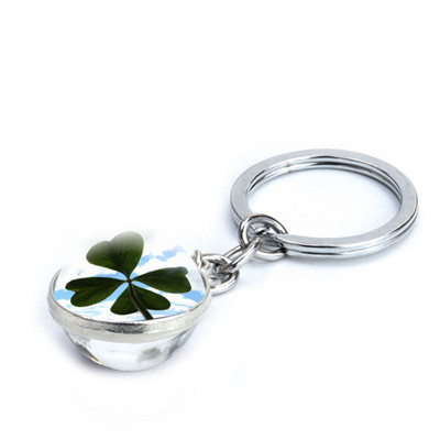 Ristikust võtmehoidja neljaleheline ristikklaasist kristallist kabošoni pall kahepoolselt ripatsiga metallist võtmehoidja Õnnelikud ehted Kingitused naistele Mees