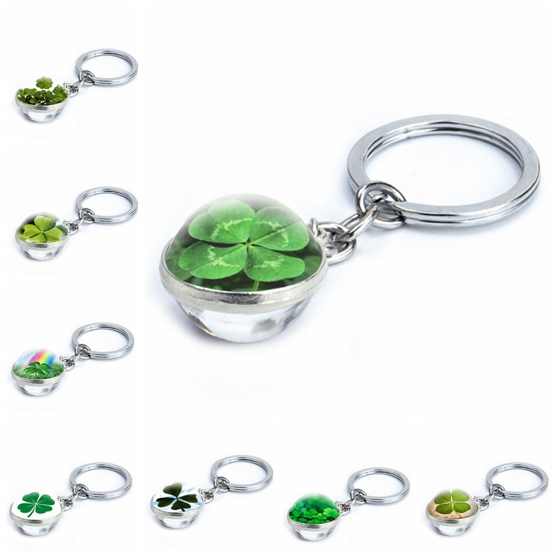 Ristikust võtmehoidja neljaleheline ristikklaasist kristallist kabošoni pall kahepoolselt ripatsiga metallist võtmehoidja Õnnelikud ehted Kingitused naistele Mees