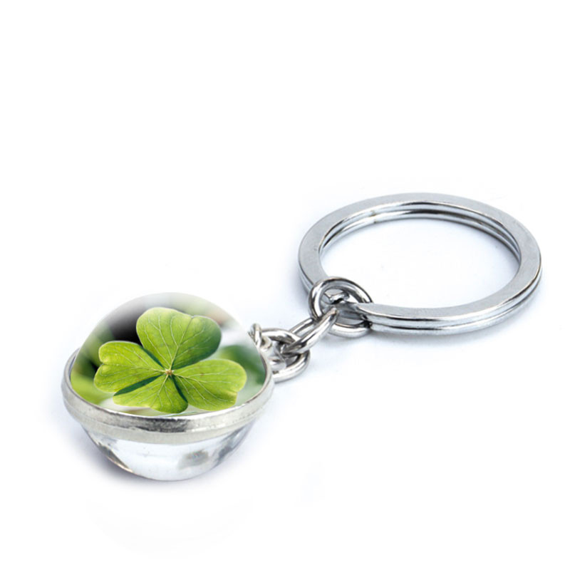 Ristikust võtmehoidja neljaleheline ristikklaasist kristallist kabošoni pall kahepoolselt ripatsiga metallist võtmehoidja Õnnelikud ehted Kingitused naistele Mees