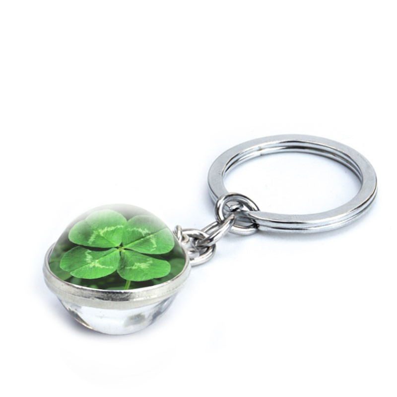 Ristikust võtmehoidja neljaleheline ristikklaasist kristallist kabošoni pall kahepoolselt ripatsiga metallist võtmehoidja Õnnelikud ehted Kingitused naistele Mees