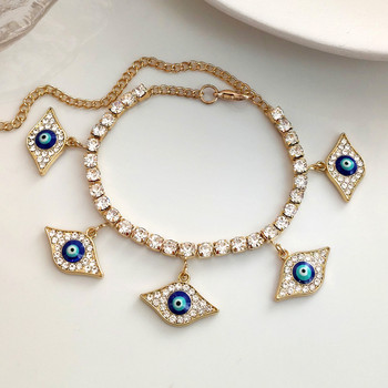 Модна синя висулка Evil Eye Гривна за глезена за жени Bohemia Beach Bling Crystal Tennis Chain Anklet 2022 Парти бижута Подаръци