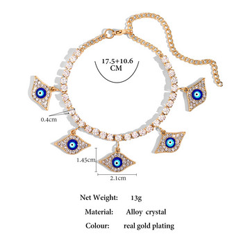 Модна синя висулка Evil Eye Гривна за глезена за жени Bohemia Beach Bling Crystal Tennis Chain Anklet 2022 Парти бижута Подаръци