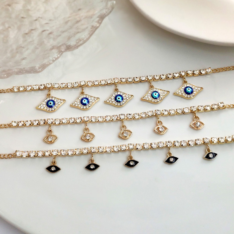 Brățară de gleznă cu pandantiv de ochi rău albastru de modă pentru femei Bohemia Beach Bling Crystal Tenis Lanț de gleznă 2022 Bijuterii de petrecere Cadouri