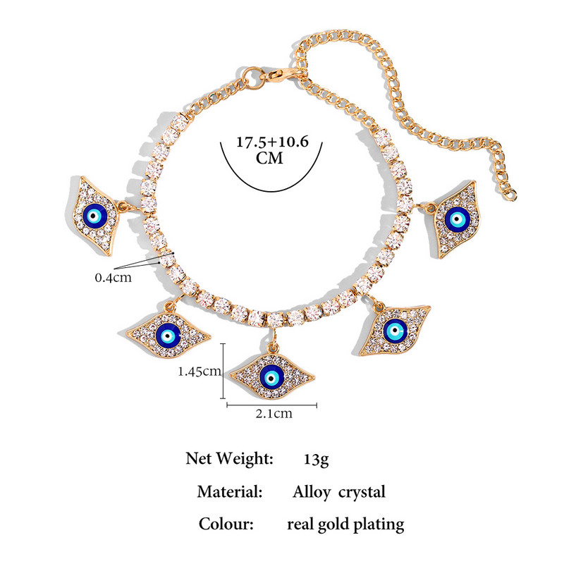 Brățară de gleznă cu pandantiv de ochi rău albastru de modă pentru femei Bohemia Beach Bling Crystal Tenis Lanț de gleznă 2022 Bijuterii de petrecere Cadouri