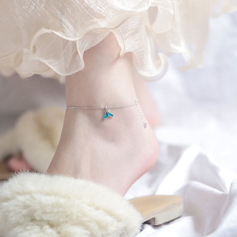 OBEAR Brățară Blue Ocean sirenă pentru gleznă placată cu argint, coadă de pește, picior, glezne, brățări, bijuterii pentru femei