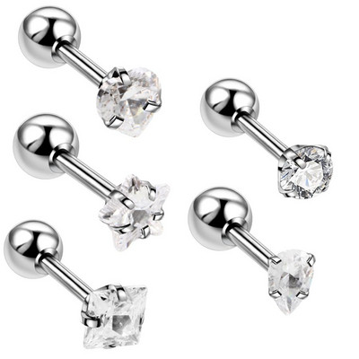 5db/tétel Steel Ear Tragus Porc fülbevaló Piercing Crystal Gem Ear Stud Bar Orelha Conch Helix Labret Piercingek Testékszerek