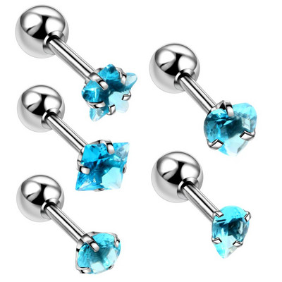 5db/tétel Steel Ear Tragus Porc fülbevaló Piercing Crystal Gem Ear Stud Bar Orelha Conch Helix Labret Piercingek Testékszerek