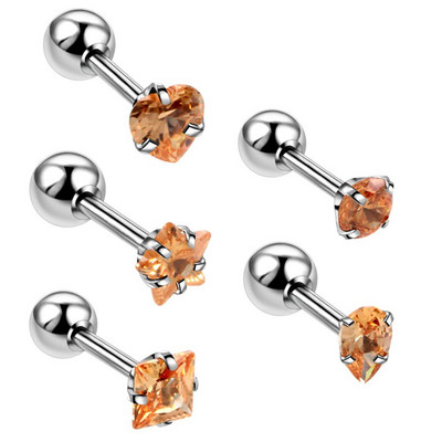 5db/tétel Steel Ear Tragus Porc fülbevaló Piercing Crystal Gem Ear Stud Bar Orelha Conch Helix Labret Piercingek Testékszerek