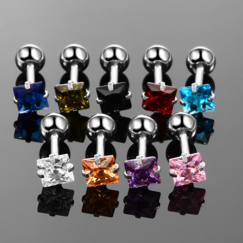 5db/tétel Steel Ear Tragus Porc fülbevaló Piercing Crystal Gem Ear Stud Bar Orelha Conch Helix Labret Piercingek Testékszerek