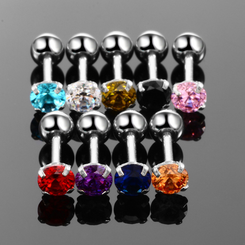 5db/tétel Steel Ear Tragus Porc fülbevaló Piercing Crystal Gem Ear Stud Bar Orelha Conch Helix Labret Piercingek Testékszerek