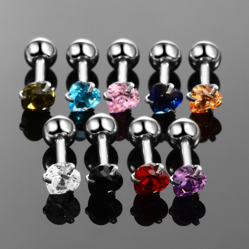 5db/tétel Steel Ear Tragus Porc fülbevaló Piercing Crystal Gem Ear Stud Bar Orelha Conch Helix Labret Piercingek Testékszerek