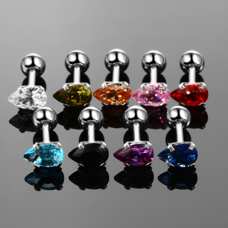 5db/tétel Steel Ear Tragus Porc fülbevaló Piercing Crystal Gem Ear Stud Bar Orelha Conch Helix Labret Piercingek Testékszerek