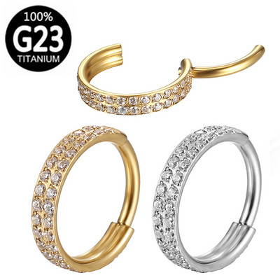 G23 Titanium dvoredni cirkon Septum Clicker Hoop Nose Nit Segment sa šarkama Uho Tragus Cartilag Helix Piercing Nose Mining Nakit