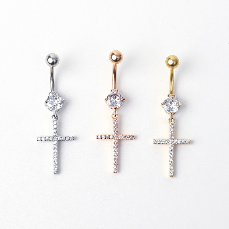 1 vnt. Madingi cirkonio kabantys sagos žiedai, bambos kryžminiai auskarai, auskarai, vėrimas į pilvą, seksualūs kūno papuošalai iš plieno