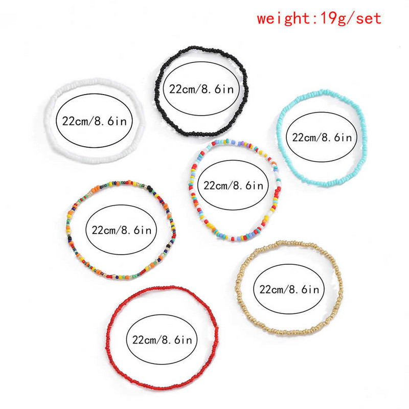 IngeSight.Z 7 bucăți/set Brățară de gleznă cu margele curcubeu pentru femei, glezne reglabile colorate, sandale desculțe, bijuterii pentru gleznă