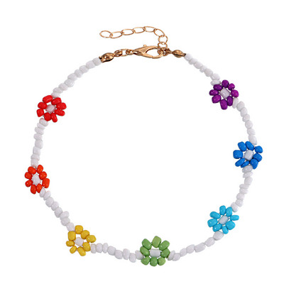 Brățară de gleznă cu margele boeme pentru femei, lucrată manual, floare de margaretă, perlă, lanț pentru picioare, reglabil, cadou de bijuterii pentru plajă de vară pentru fată