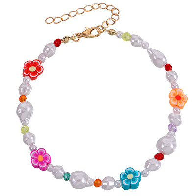 Brățară de gleznă cu margele boeme pentru femei, lucrată manual, floare de margaretă, perlă, lanț pentru picioare, reglabil, cadou de bijuterii pentru plajă de vară pentru fată