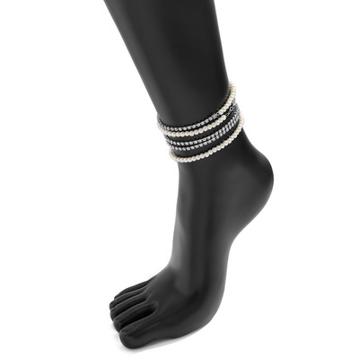 IngeSight.Z Set de 5 bucăți/set de brățări de gleznă cu strasuri strălucitoare pentru femei, perle de imitație simple, lanț pentru picioare, bijuterii de plajă