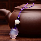 Calcedonie naturală cristal piatră pandantiv vulpe breloc mașină sculptat manual Bodhi lotus lucky amulet breloc cadouri pentru bărbați femei cadouri