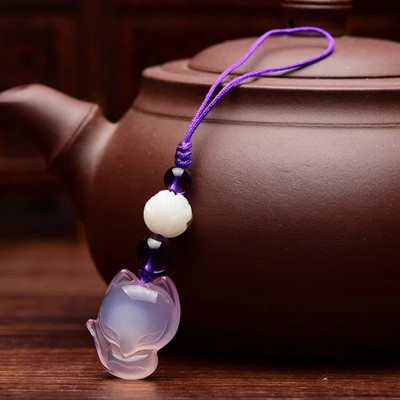 Calcedonie naturală cristal piatră pandantiv vulpe breloc mașină sculptat manual Bodhi lotus lucky amulet breloc cadouri pentru bărbați femei cadouri