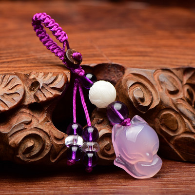 Calcedonie naturală cristal piatră pandantiv vulpe breloc mașină sculptat manual Bodhi lotus lucky amulet breloc cadouri pentru bărbați femei cadouri