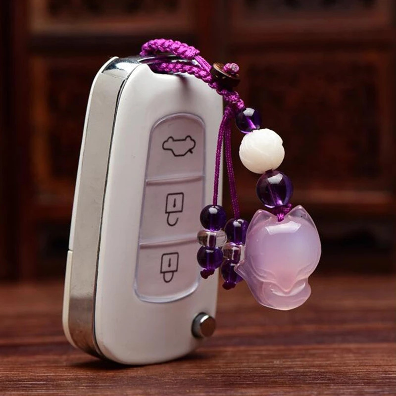 Calcedonie naturală cristal piatră pandantiv vulpe breloc mașină sculptat manual Bodhi lotus lucky amulet breloc cadouri pentru bărbați femei cadouri