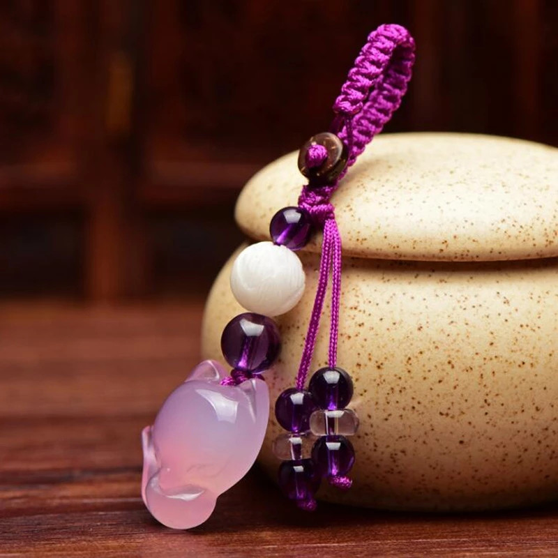 Calcedonie naturală cristal piatră pandantiv vulpe breloc mașină sculptat manual Bodhi lotus lucky amulet breloc cadouri pentru bărbați femei cadouri