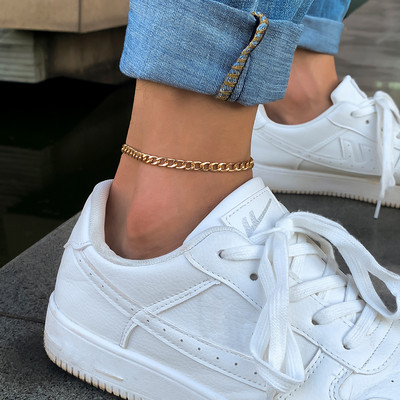 IngeSight.Z Απλή Μινιμαλιστική Χρυσή Αλυσίδα Βραχίονες με Επίπεδη Λεπίδα Στριφτή Αλυσίδα Φίδι Στριφτή Κόσμημα στο Πόδι Σανδάλια ξυπόλητα Κοσμήματα