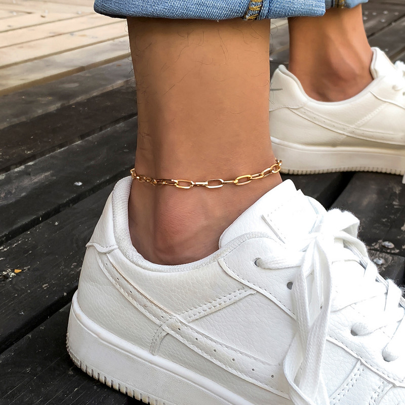 IngeSight.Z Απλή Μινιμαλιστική Χρυσή Αλυσίδα Βραχίονες με Επίπεδη Λεπίδα Στριφτή Αλυσίδα Φίδι Στριφτή Κόσμημα στο Πόδι Σανδάλια ξυπόλητα Κοσμήματα
