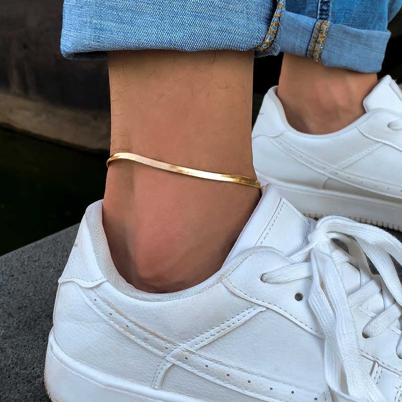 IngeSight.Z Απλή Μινιμαλιστική Χρυσή Αλυσίδα Βραχίονες με Επίπεδη Λεπίδα Στριφτή Αλυσίδα Φίδι Στριφτή Κόσμημα στο Πόδι Σανδάλια ξυπόλητα Κοσμήματα