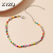 ZYZQ Lanțuri boeme cu margele gleznă inimă rotundă colorată pentru femei, fete, glezne, sandale desculțe, bijuterii pentru picioare, cadou