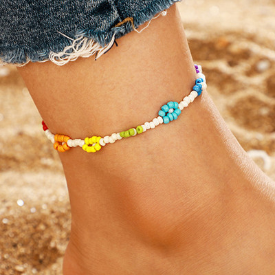 ZYZQ Lanțuri boeme cu margele gleznă inimă rotundă colorată pentru femei, fete, glezne, sandale desculțe, bijuterii pentru picioare, cadou